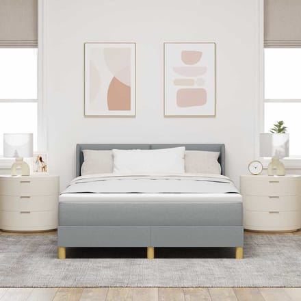 vidaXL - Boxspring - bed - met - kussen - Lichtgrijs - 200 - x - 160 - cm - Stof