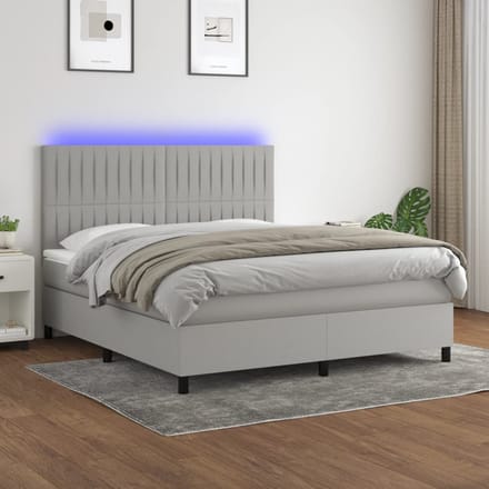vidaXL - Boxspring - met - matras - en - LED - stof - lichtgrijs - 160x200 - cm
