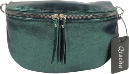 Qischa® - Crossbody heuptas bumbag - uni riem - soft - vegan - medium size - donkergroen metallic