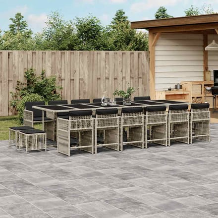 vidaXL - 17-delige - Tuinset - met - kussens - poly - rattan - lichtgrijs