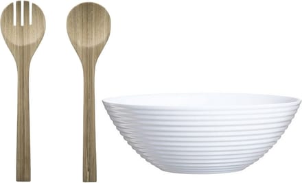 Luminarc Slakom/serveerschaal wit - bamboe slacouvert - Glas - D27cm