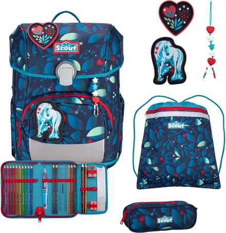 Scout Neo Exklusiv LED - Schoolrugzak Set 4tlg. (White Unicorn)