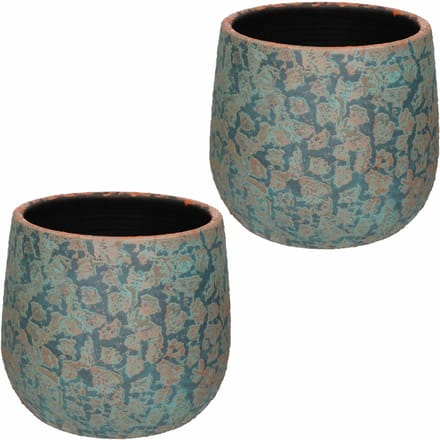 Mica Decorations Bloempot Clemente - 2x - koperkleurig - keramiek - 25 x 32 cm - plantenpot