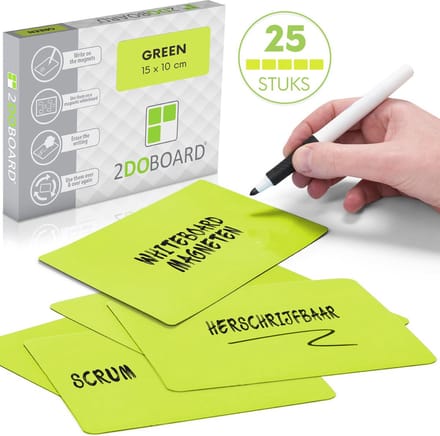 2DOBOARD Herschrijfbare Magneten Groen 15 x 10 cm - 25 stuks - Scrum Board - Kanbanbord - Weekplanner - Schoolbord
