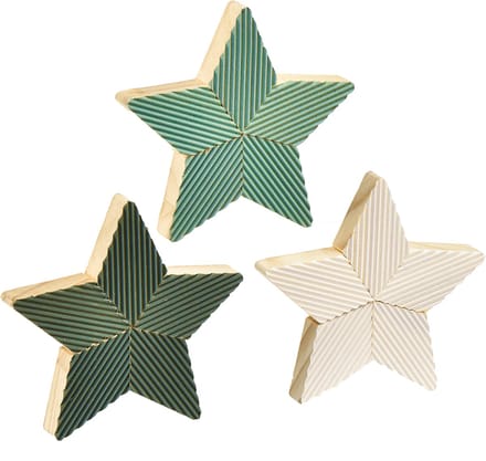 Houten sterren gecanneleerde tafeldecoratie groen mint wit 11cm 6 st,