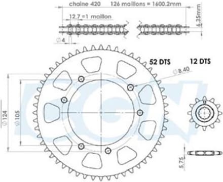 Kettingset Teknix voor Motor Peugeot 50 XP6 SM Nieuw