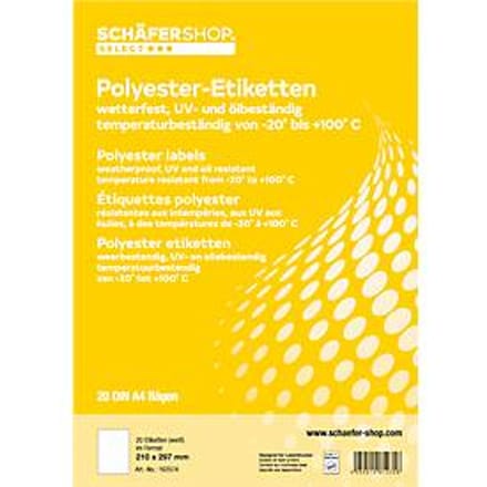 Schäfer Shop Select Weerbestendige etiketten, 210 x 297 mm, polyester wit, 20 vellen