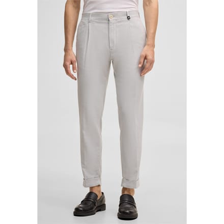 Broek met bandplooien Louis met linnenaandeel, lichtgrijs