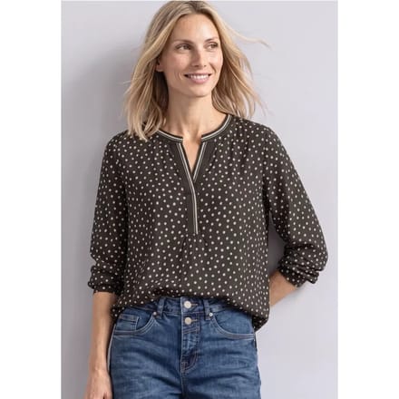 Tuniek met lange mouwen, V-hals met split en print