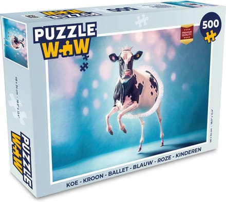 Puzzel Koe - Kroon - Ballet - Blauw - Roze - Kinderen - Legpuzzel - Puzzel 500 stukjes