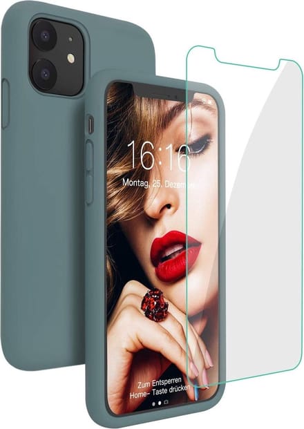 hoesje Geschikt voor: iPhone 12 TPU Silicone rubberen + 2 Stuks Tempered screenprotector - Groen