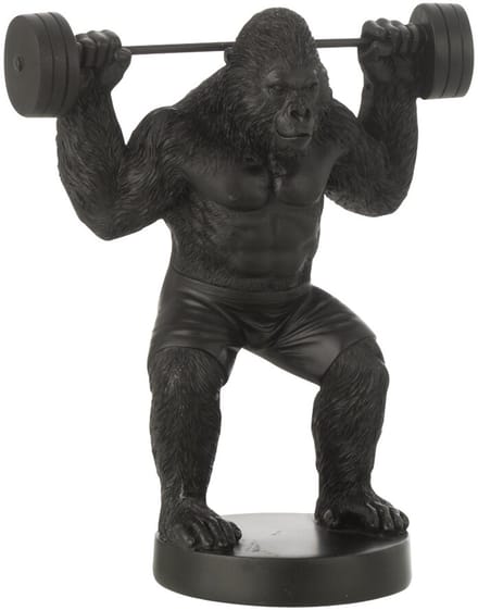 J-Line decoratie Gorilla Gewichtheffen - polyresin - zwart - small