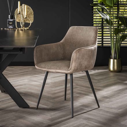 Set van 2 Eetkamerstoelen Licia Ribstof - Met Armleuningen Beige