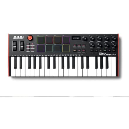 Akai Professional MPK Mini Plus - USB MIDI-keyboardcontroller met 37 minitoetsen, 8 MPC-pads, sequencer, MIDI/CV/Gate I/O, muziekproductiesoftware en Native Instruments Sound Package