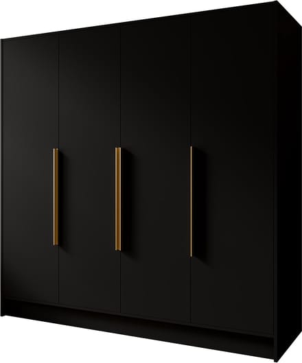 Kledingkast Goya I 200 cm (zwart, gouden handgrepen)
