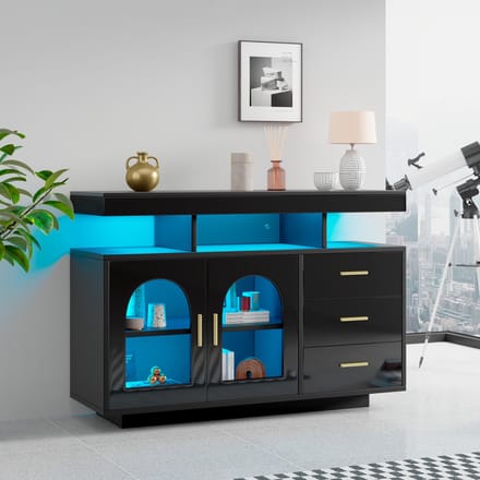 Sideboard - 120x40x80 cm zwart - LED met app (16 kleuren) - acryl deur & 3 laden