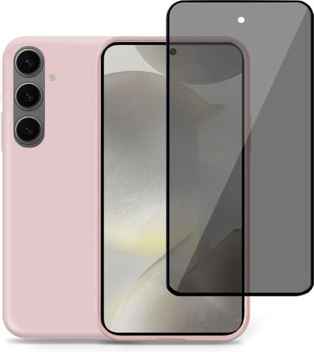 Hoesje + Privé Screenprotector geschikt voor Samsung Galaxy S24 Plus – Privacy Tempered Glass - Back Case Cover Rose