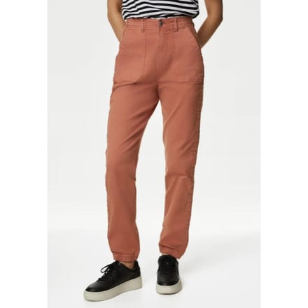 M&S Collection Dames Katoenmix Slim Fit Ankle Grazer Joggers Baksteenrood
