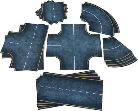 Antislip Asfalt Wegendek Set - Modulaire Stukken voor Miniatuurspellen 28mm