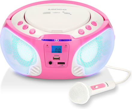 Lenco SCD-650 - Portable FM Radio CD/MP3/USB Microphone & Light Effects - Pink - FM - Stereo - Pink