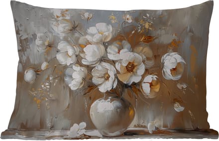 Buitenkussens - Tuin - Vaas - Bloemen - Kunst - Goud - 50x30 cm
