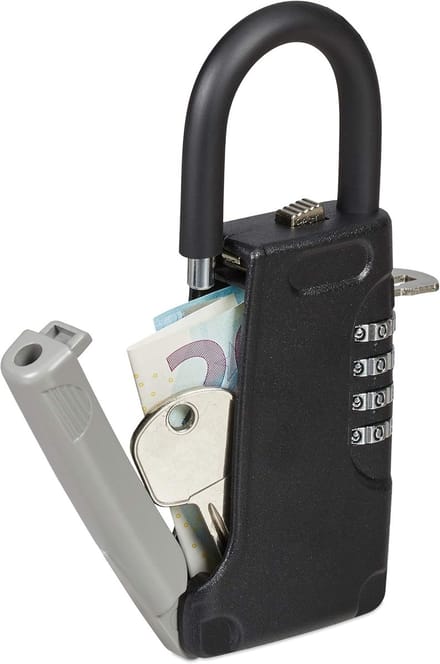 Famanu – Sleutelkluisje met 4-cijferige code, klein model voor buiten, ca. 14,5 x 6 x 2 cm (zwart)
