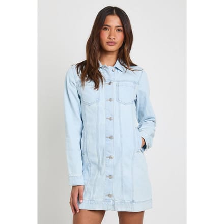boohoo Dames Western Denim Mini Jurk | Gebleekt Blauw | Maat: 38