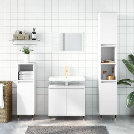 vidaXL - 3-delige - Badkamerkastenset - bewerkt - hout - wit