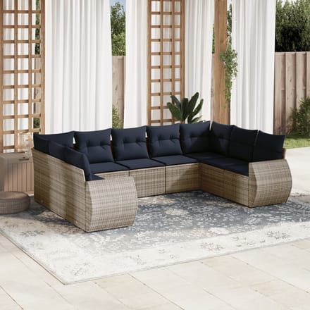 vidaXL - 9-delige - tuinbankset - met - kussens, - grijs - polyrotan