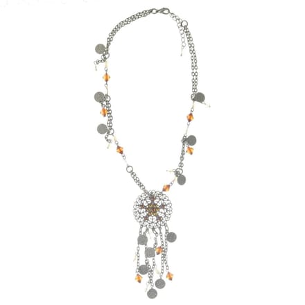 Behave - Ketting dames vintage stijl - zilverkleur bruin accent - 40 cm