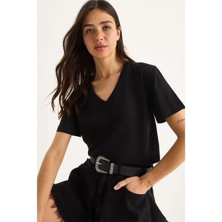 Comfort Fit V-hals Gekamd Katoenen T-Shirt
