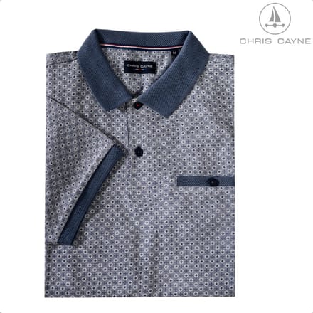 Chris Cayne - Polo 3065 navy print KM + borstzak - maat M