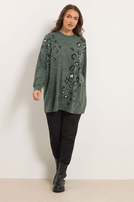 Yours Groene Luipaardprint Stud Trui Size 48