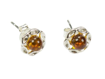 Zilveren knop oorbellen Barnsteen / Amber 925 zilver