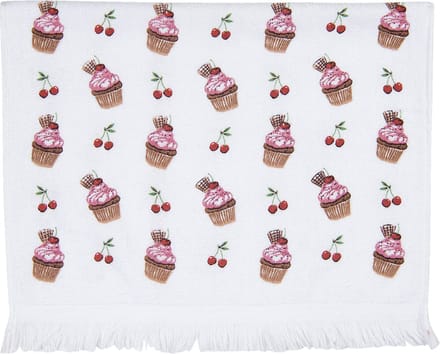 Clayre & Eef Gastendoekje 40x66 cm Wit Roze Katoen Cupcake