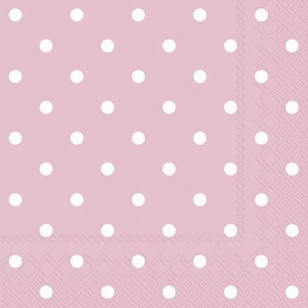 20x Polka Dot 3-laags servetten licht roze met witte stippen 33 x 33 cm