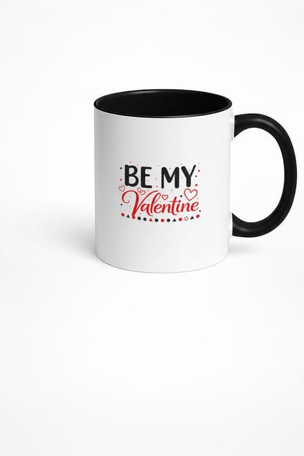 Valentijn Mok 'Be My Valentine' - Wit/Zwart met Liefdes Hartjes