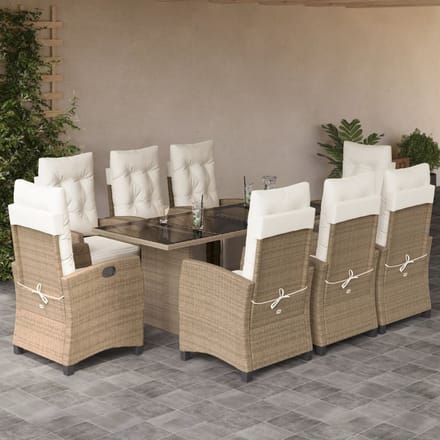 vidaXL - 9-delige - Tuinset - met - kussens - poly - rattan - beige