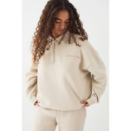 Dames DSGN Studio Relief Kraag Half Rits Sweatshirt | Stone | Maat: 3XL