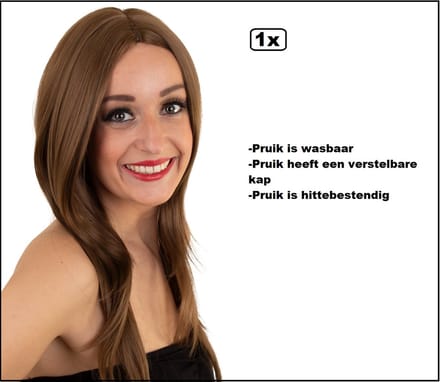 Luxe Pruik Anke lang bruin - Wasbaar en verstelbare luxe pruik