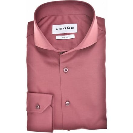 Ledûb Overhemd Slim Uni Color Cotton Jersey Cutaway Collar Midden Rood / male