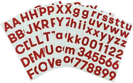 plakletters rood | alfabet stickers | met cijfers | hoogte 4 cm