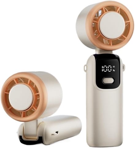 Handventilator - Draagbare Handheld-Turboventilator – Oplaadbare Ventilator met Inklapbare Nek-Tafelstandaard – Digitaal Display en Zakformaat - Gebroken Wit