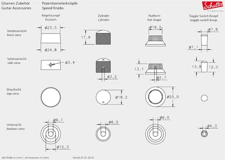 Schaller ST-Style Knobs Nickel - Gitaaronderdeel