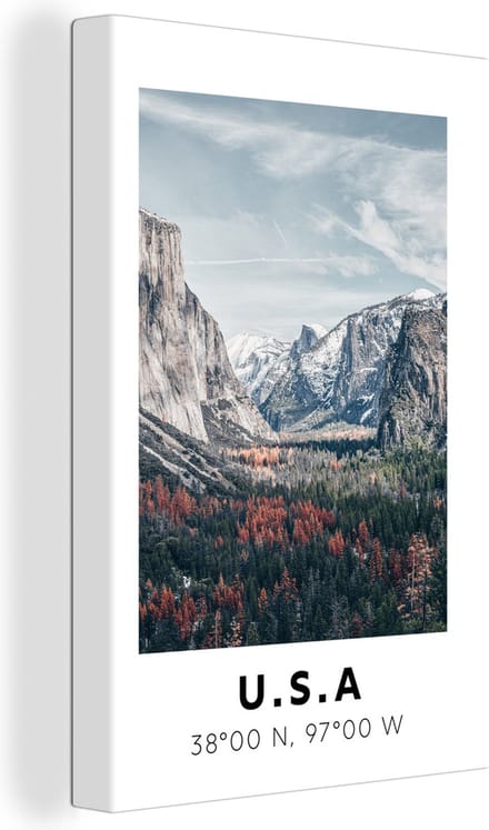 Canvas Schilderij Yosemite - Amerika - Wyoming - 20x30 cm - Wanddecoratie