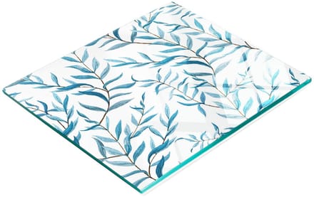 Keuken serveerplank van gehard glas met bladmotief, 60x52 cm