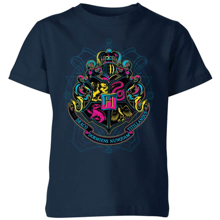 Harry Potter Hogwarts Neon Crest Kids' T-Shirt - Navy - 122/128 (7-8 jaar)