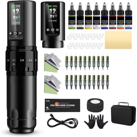 CLVP® Tattoo Machine met Accessoires - Tattoo kit Draadloos - Complete Set - Zwart