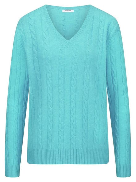 Trui V-hals 100% kasjmier Van Peter Hahn turquoise