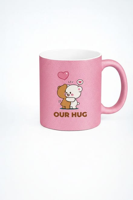 Roze Glitter Mok met Knuffelberen & 'Our Hug' - Romantisch & Schattig Cadeau